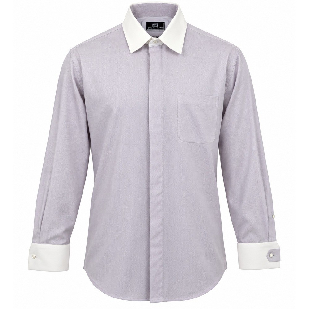 Steven Land Mens Lavender White Contrast Collar French Cuff Dress Shirt 17 34/35